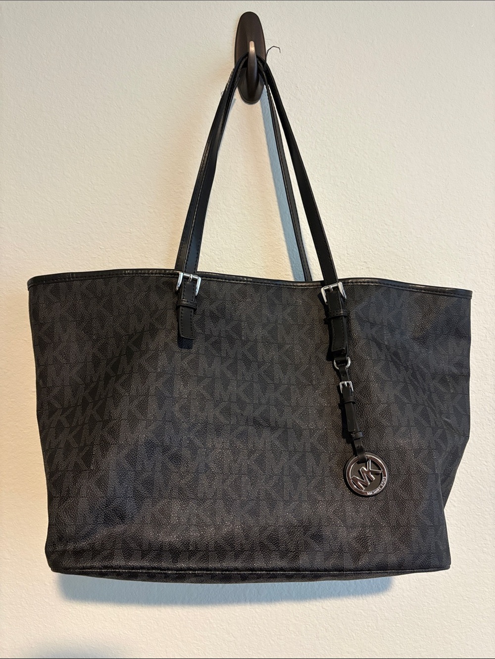 Michael Kors Black MK Signature Tote with Charm